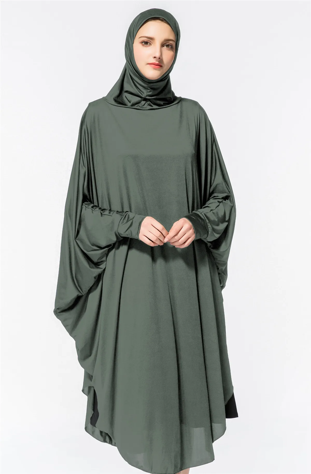 

Arab Muslim Women Prayer Garment Bat Sleeve Hooded Worship Thobe Gown Prayer Middle East Robe Islamic Abaya Pray Hijab Dress