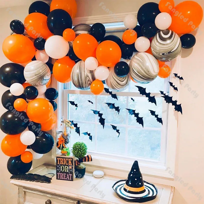 

85 шт Матовый белый/оранжевый/черный агат шар арочный Комплект Baby Shower Пол показывают на день рождения вечерние поставки Свадебные украшения