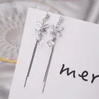 Милые Красочные циркониевые длинные серьги с бантом для женщин, женские Геометрические Свадебные Подвесные серьги, серьги