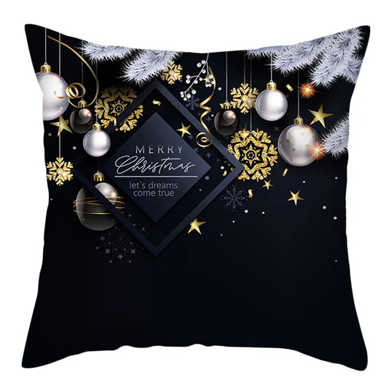 

Fuwatacchi Merry Christmas Letters Cushion Cover Black Snowflake Decorative Pillows Cover for Home Sofa Throw Pillowcase 45*45cm