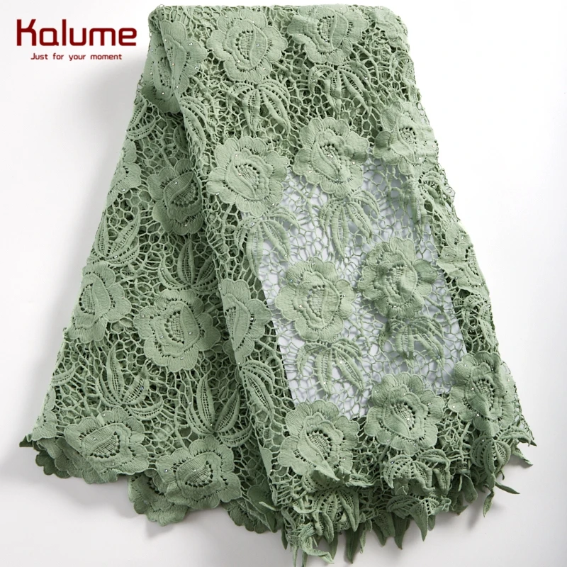 

Kalume Latest African Lace Fabric 5 Yards Guipure Cord Lace Fabric Stone Nigerian Water Soluble Cord Lace Fabric For Dress F2284