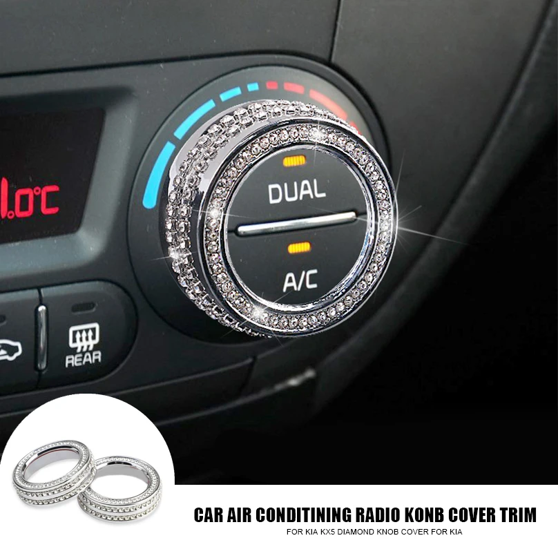 

2Pcs Diamond Car Console Air Condition Knob Decoration Trim Cover For KIA KX5