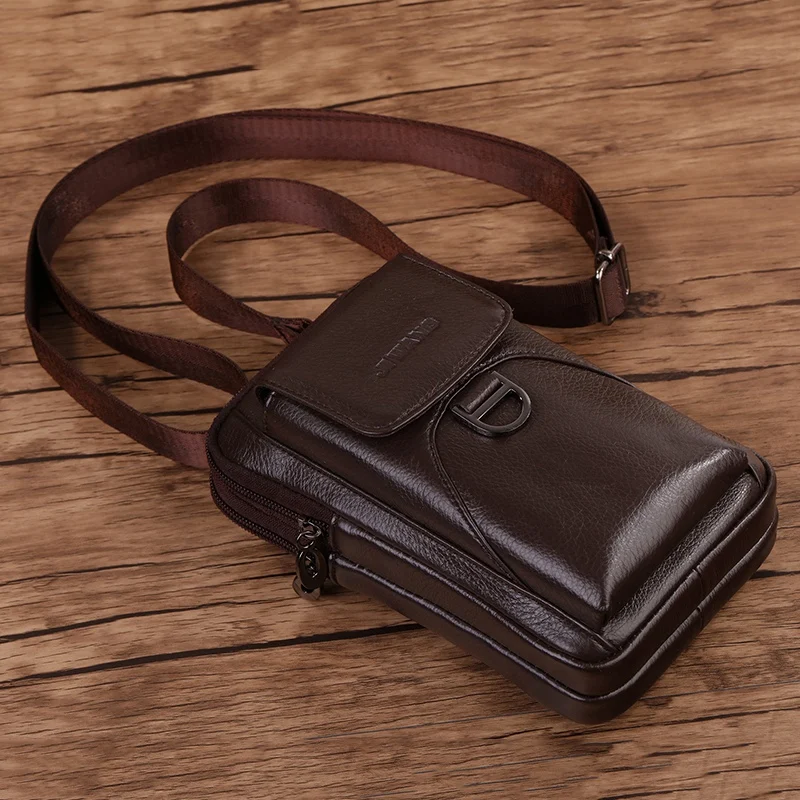 

JIWANG Men's Crossbody Bag Waist Bag Leather Fashion Mobile Phone Case Shoulder Bag Belt Hook Bag Chest Bag Wallet