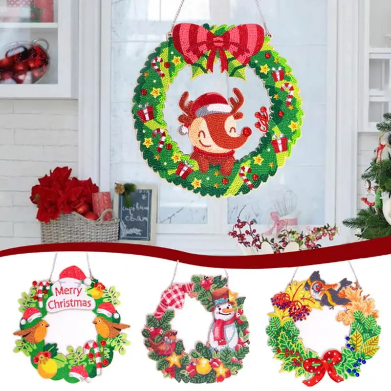 

DIY Spot Drill Diamond Christmas Crystal Wreath Kits Mosaic Art Craft Rhinestone Drawing Garland Door Wall Hanging Decoration