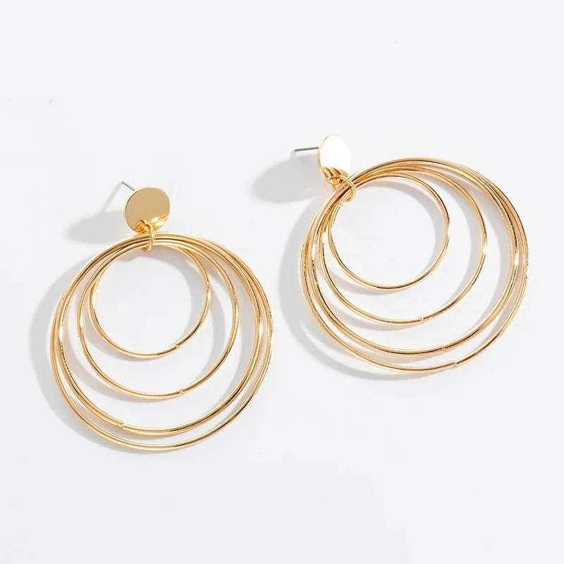 

European and American style Earrings for Woman 2019 Exaggeration Big Four Layers Ring Earrings Gold color Fashion Jewellery Gift