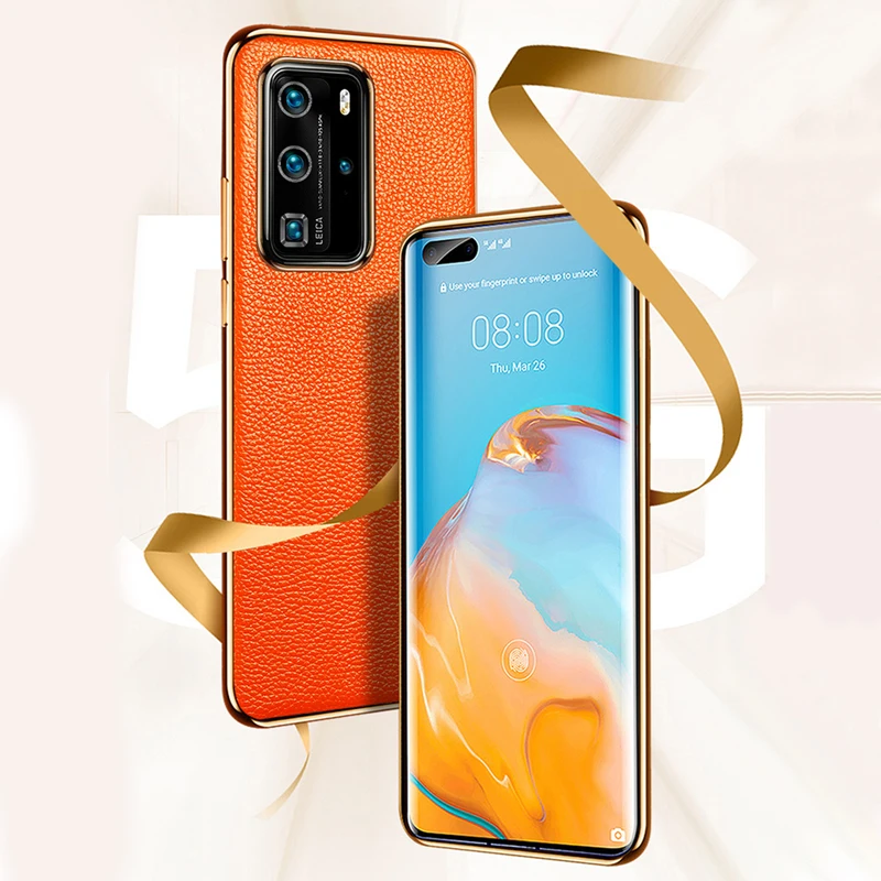 Оригинальный чехол для телефона из воловьей кожи huawei P40 Pro с золотым покрытием 360
