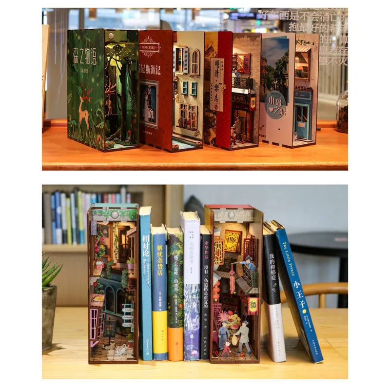 Estanter&iacute;a de madera para libros, juegos de insertos, modelo Ocean Roombox, hecho a mano, muebles en miniatura, decoraci&oacute;n del hogar, regalos-1