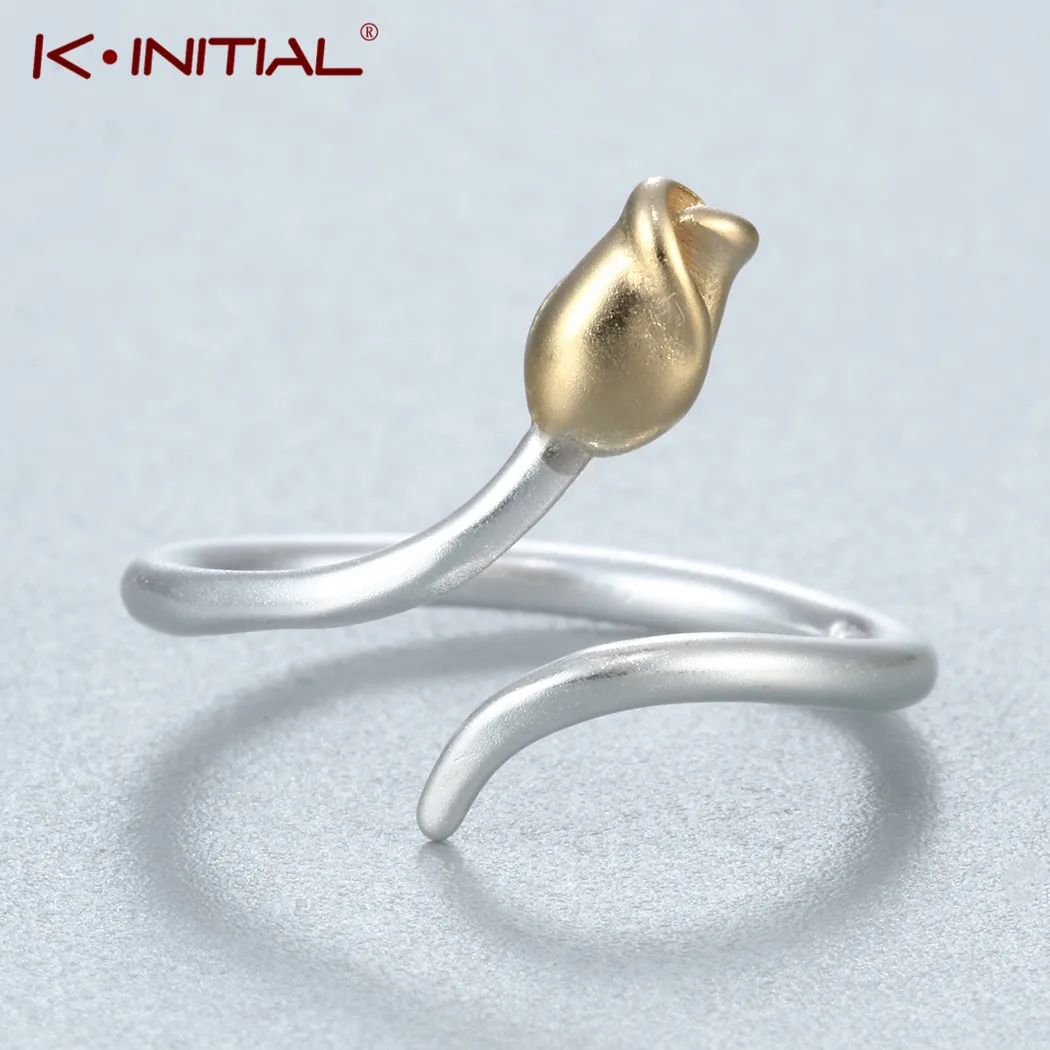 Kinitial Two Tone Rose Garden Flower Ring Resizable Finger Charms Rings For Women Valentine's Day Gift anillo Bijoux Jewelry | Украшения