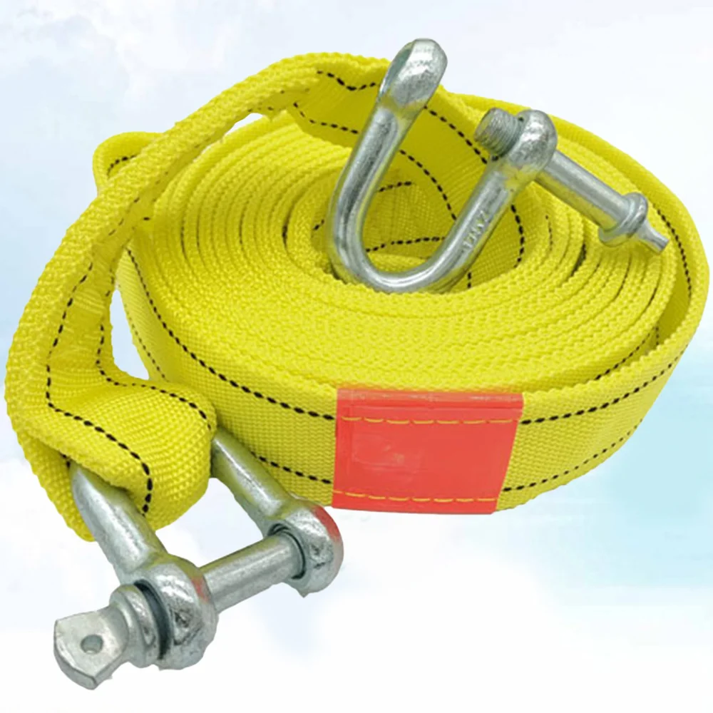 

4.8m 5 Ton Car Trailer Rope Practical Outdoor Emergency Kit Polyester Double Layers Thicken Tow Rope (Yellow)