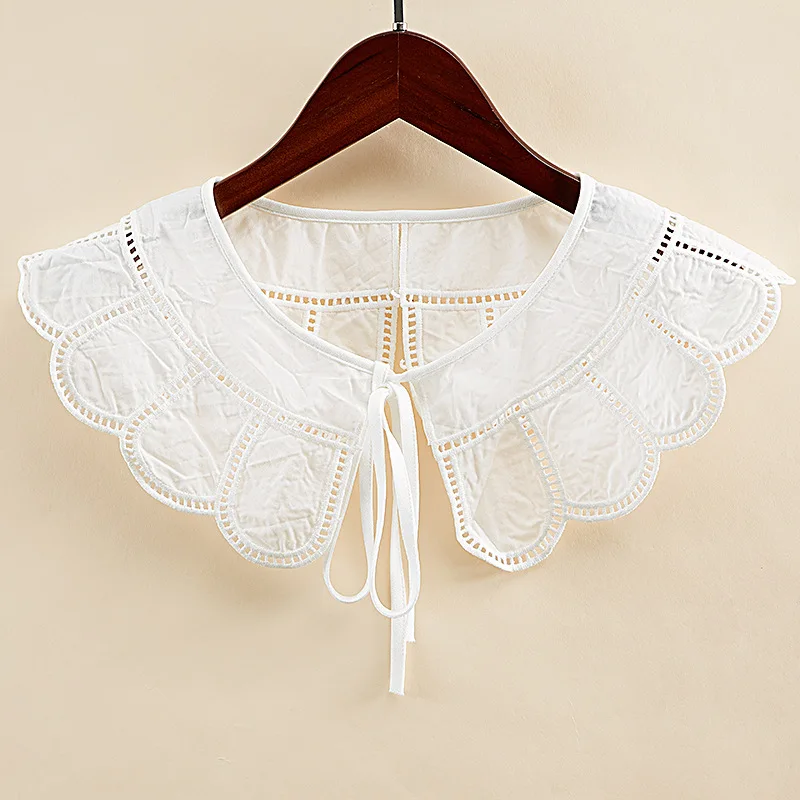 

2021 Cotton Fake Collar for Women Flower Embroidery Hollow Lace Detachable Collars Lapel Half Shirt False Collar Female Decor