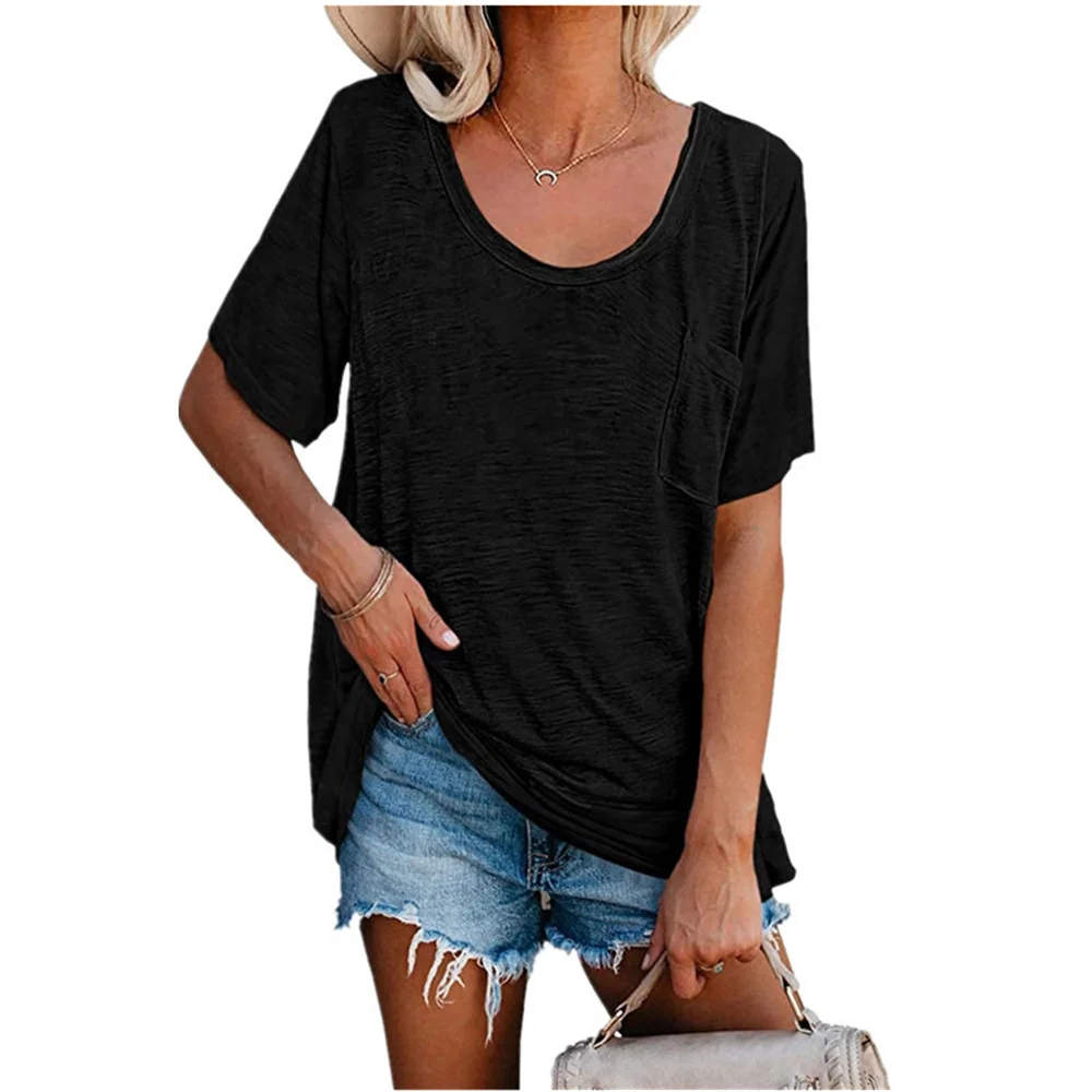 

2021 Summer Fashion Casual T Shirt Women Solid Color O Neck Short Sleeve Elastic Basic Long T-Shirt Loose Streetwear T-Shirt Top