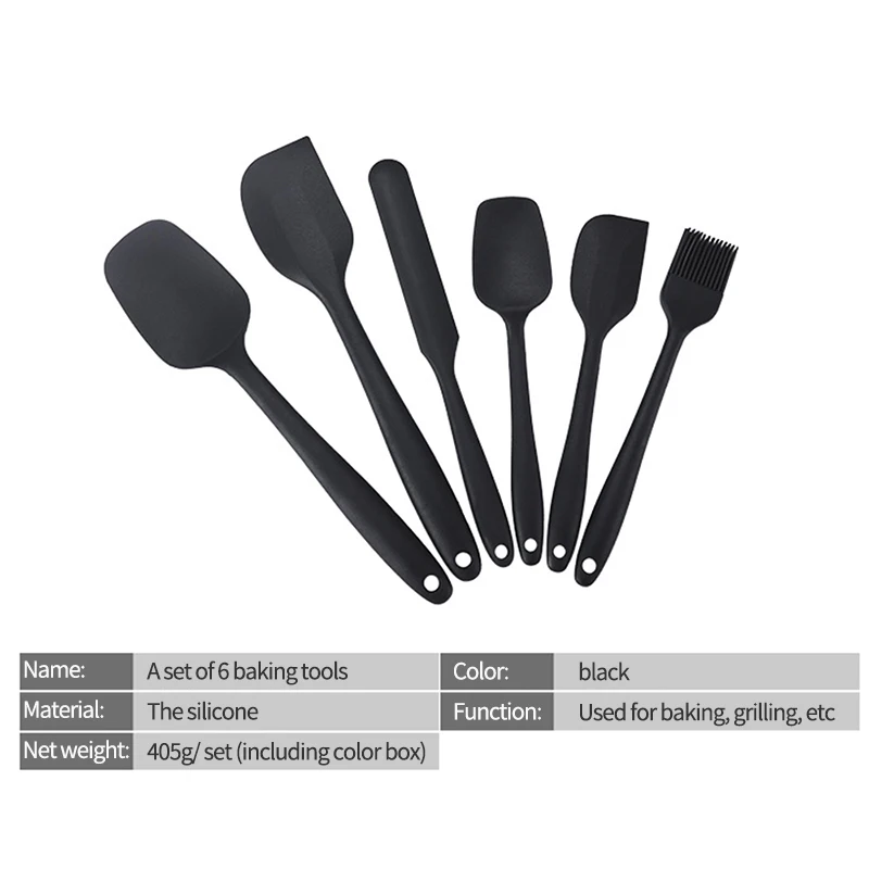 

6pcs/Set Non-Stick Cooking Baking Heat Resistant Silicone Brush Spatula Scraper Brush Mixing Batter For Kitchen Accessories