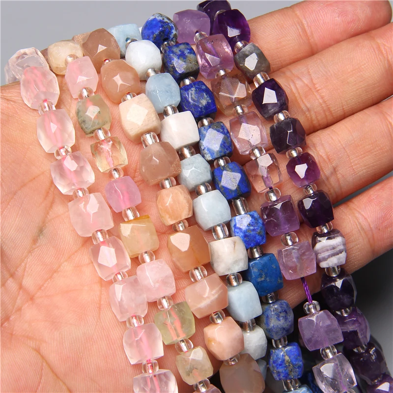 

8mm Faceted Blue Yellow Pink Purple Apatite Quartz Lapis Aquamarin Gem Beads Natural Loose Stone Spacer Beads for Jewelry Making