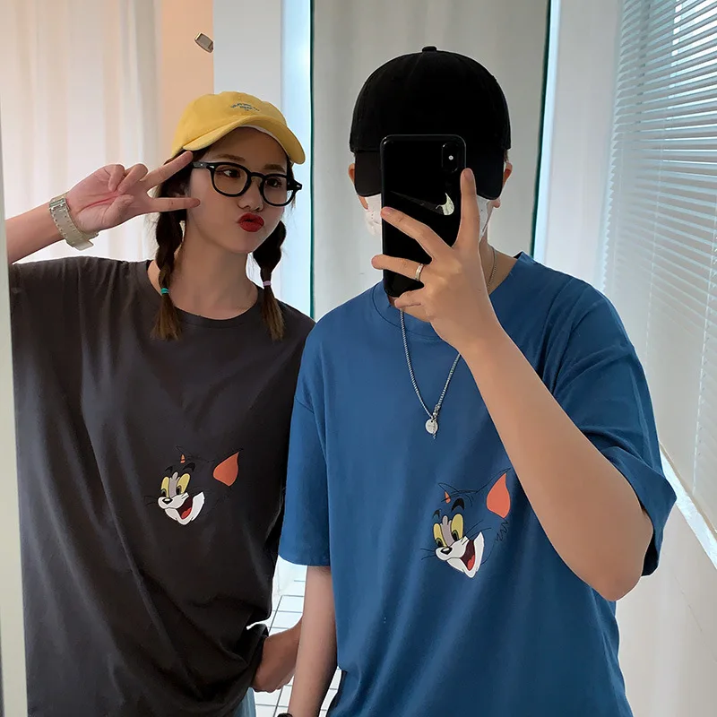 

2021 Summer Cartoon Cat and Mouse Printed Short-Sleeved T-shirt anime shirt t shirts