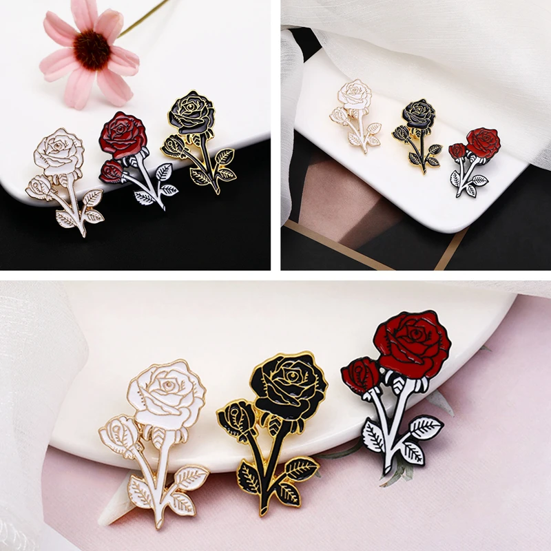 Модная Цветочная булавка на лацкан Женский значок красная черная роза