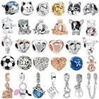 Браслет Pandora женский с шармами, милая бусина-Шарм в форме кота, собаки, мальчика, девочки, самолета, сердца, подарочное Ювелирное Украшение