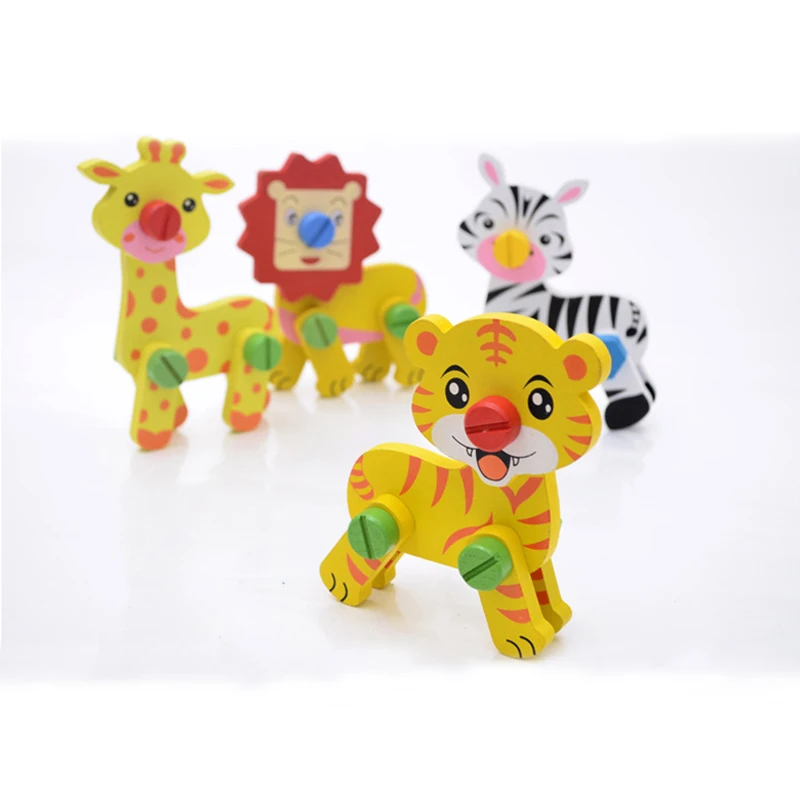 

Baby Wooden Puzzle Assembly DIY Toys Lion Tiger Craft Model Desk Decor Animal Cognation Early Learning Educational for Children