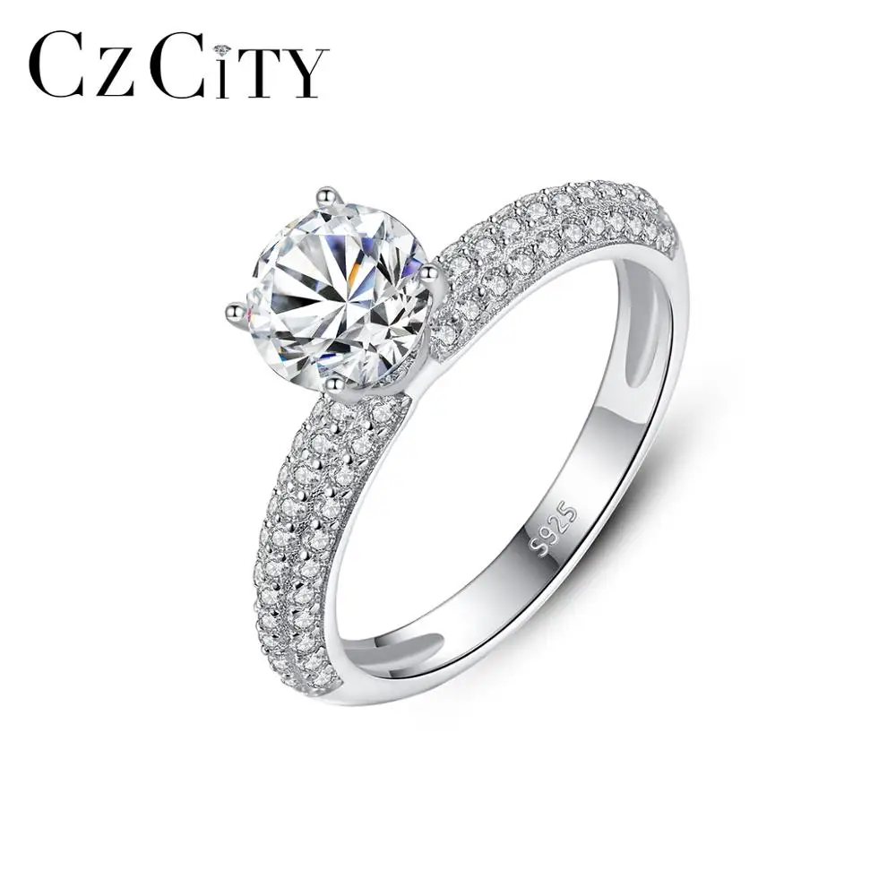 CZCITY мелкий прозрачный CZ камнем 1ct Moissanite кольца для женщин обручальные 925 серебро