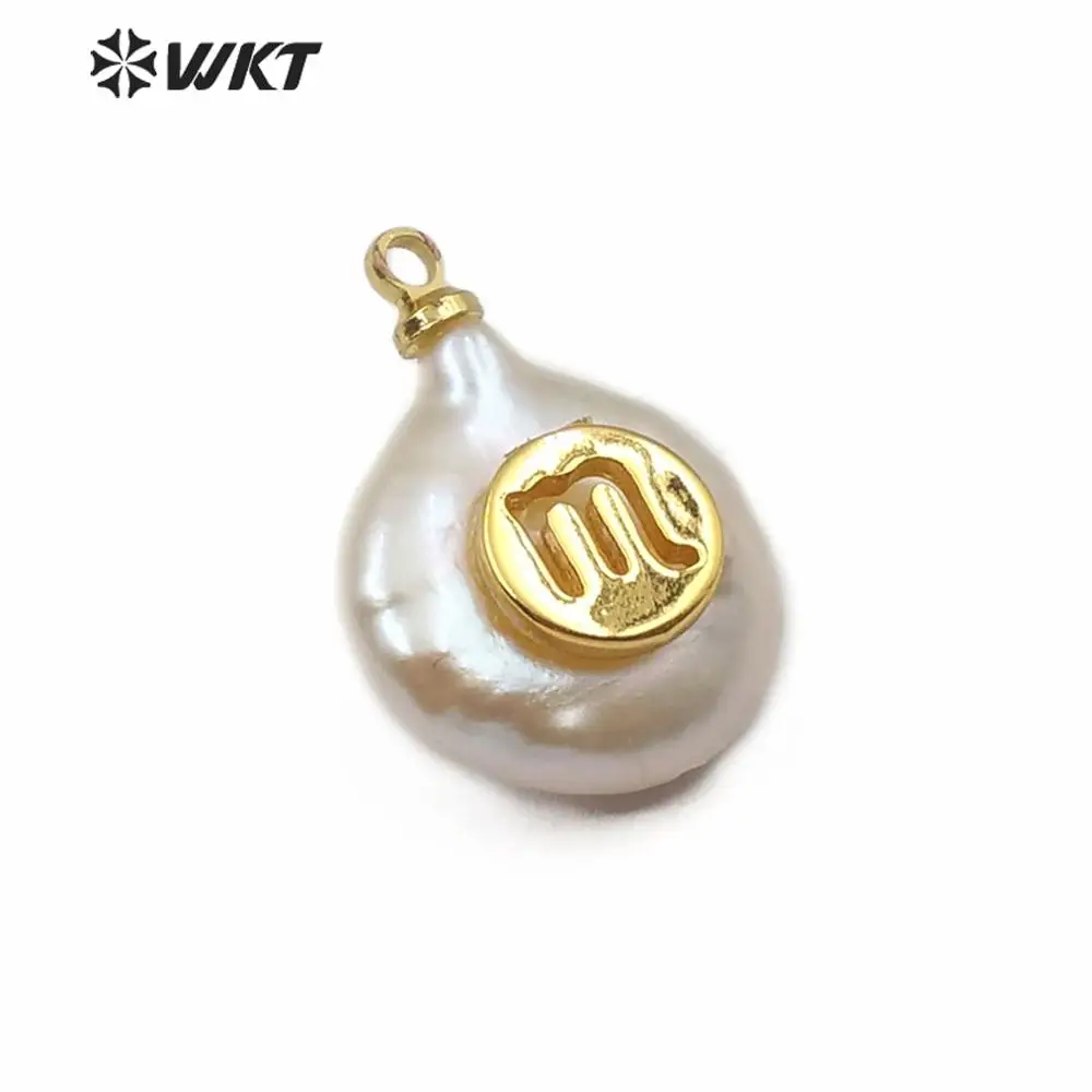 WT-JP161 twelve constellations gold pattern carved Pendant round shape pearl special gift for women Necklace Jewelry | Украшения и