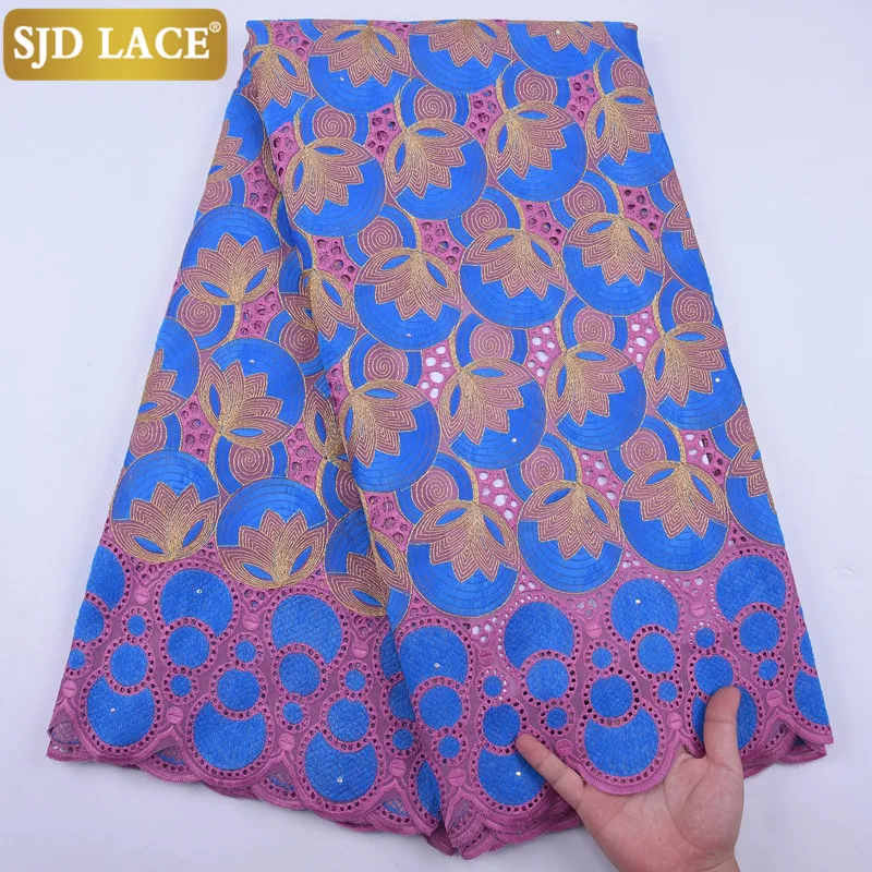 Африканское Вышитое Кружево SJD 5 Ярдов С Камнями Швейцарская Вуаль Ткань Для