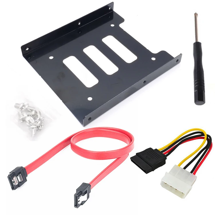 

XT-XINTE 2.5" to 3.5" SSD HDD Metal Mounting Bracket Adapter Hard Drive Holder with SATA & Power 4pin Combo Cable for PC SSD