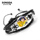 Кожаный браслет WONDER EGG в стиле панк с персонажами из мультфильмов, Ohto Ai Rika Neiru Momoe Sawaki, стеклянный кабошон, застежка, ювелирные изделия в подарок