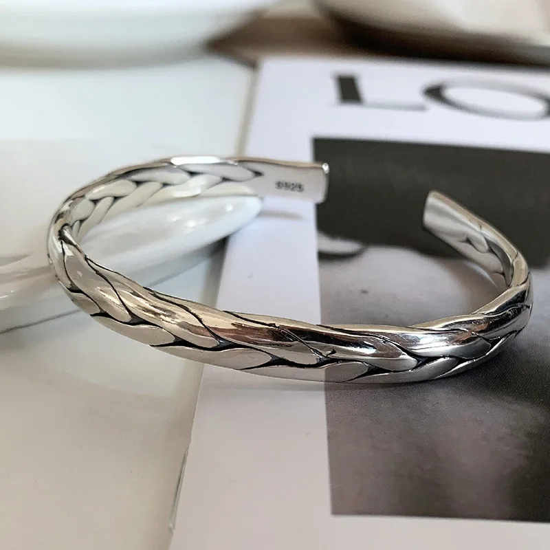 

Woven Twist Shape Bangle Jewelry Resizable Opening Bracelet For Couple Boy Lovers Women Men Lady Girls Male Valentine's Day Gift