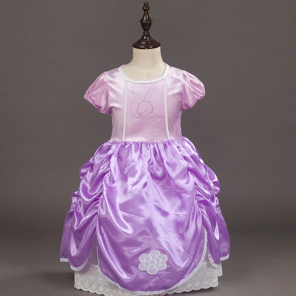 

Princess Summer Birthday Crew Neck Children Clothing Gift Kids Girl Dress Short Sleeve Performance Halloween Party Purple