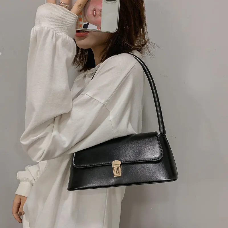 

Retro Alligator Pattern Small Shoulder Bags For Women 2021 PU Leather Underarm Bag bolsa feminina Baguette Bags Lock Purses