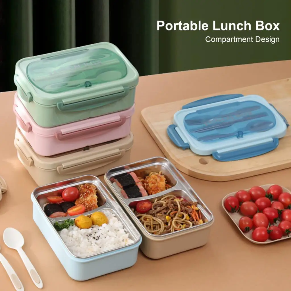 

Portable Lunch Box 304 Stainless Steel Leakproof Microwave Heating Divided Food Containers with Spoon and Chopsticks