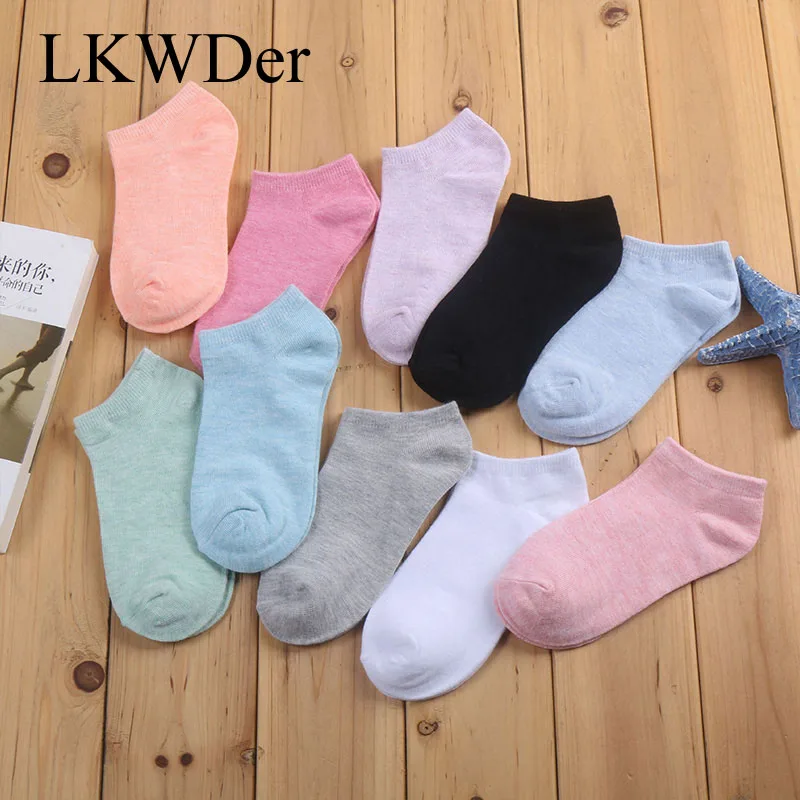 

LKWDer 5 Pairs/Lot Womens Cotton Blend Ankle Socks Summer Low Cut Cute Candy Color Boat Socks Women's Thin Sock Slippers Girls