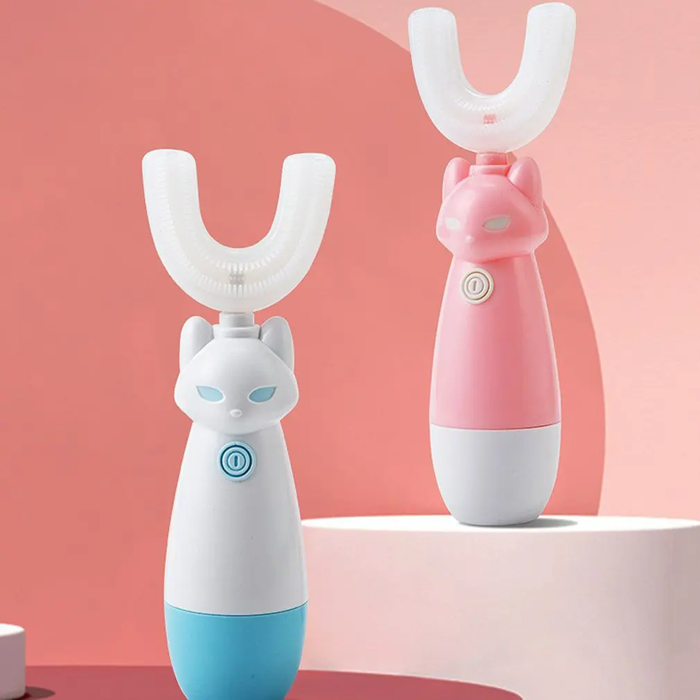 

Children's Smart Push-Button Sonic Electric Toothbrush Child Training Cleaning Cartoon Automatic U Shape Toothbrush