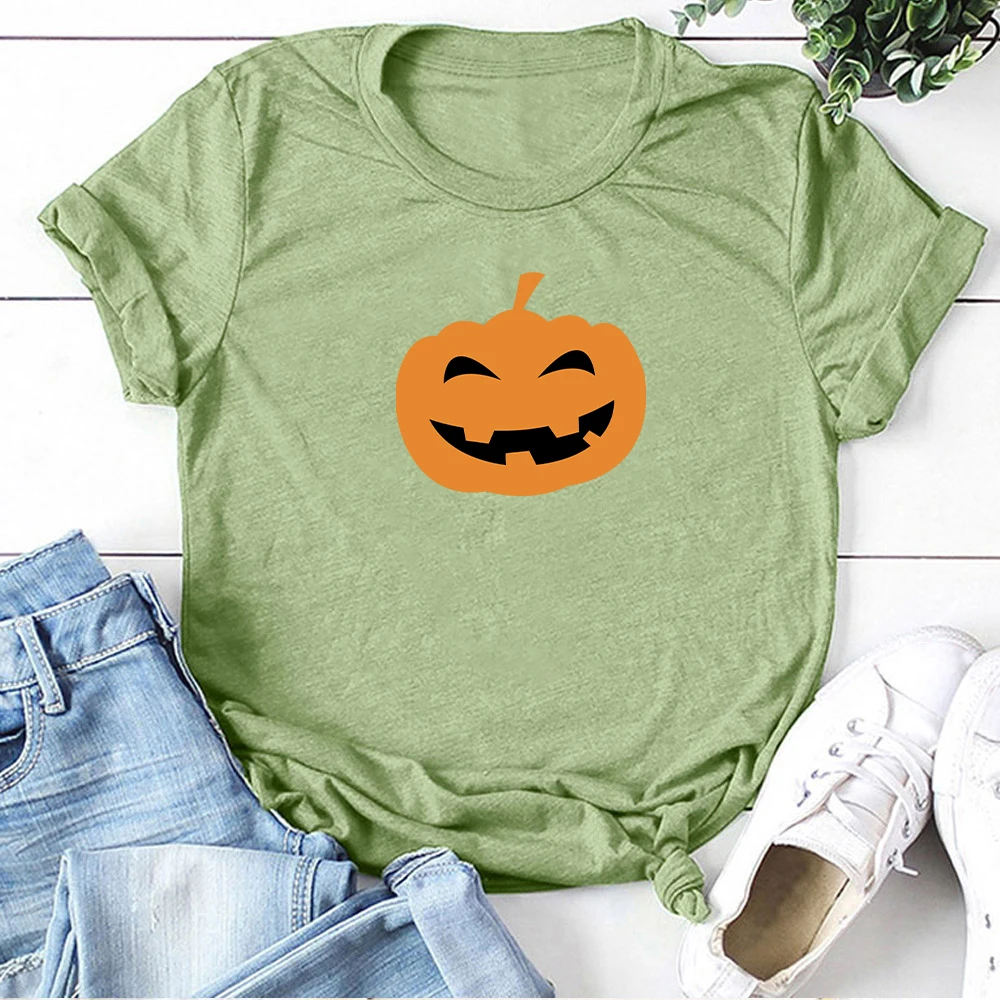 

Women Summer 2020 Graphic Tee Streetwear Vogue T Shirt Harajuku O Neck Ladies Tops Ropa Mujer Pumpkin Print Halloween T-shirts