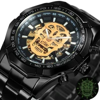winner official mens watches top brand luxury automatic mechanical watch men steel strap hip hop skull skeleton dial wrist watch