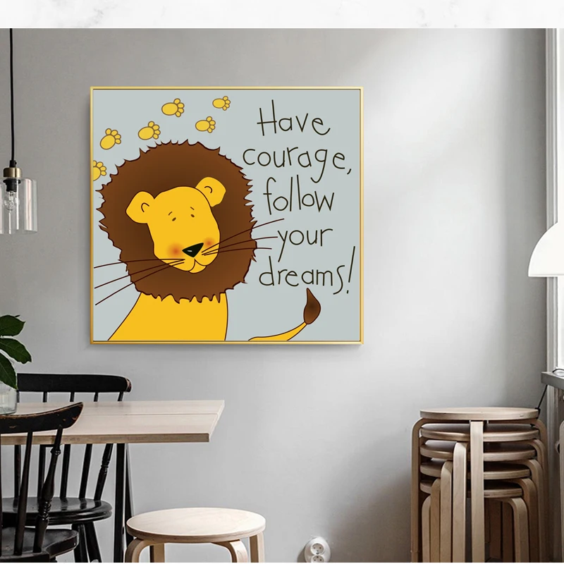 Животное Детская Wall Art Картина Мультяшные Лев обезьяна слона жирафа и холст с