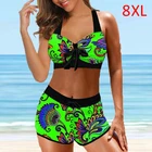 Комплект бикини женский, бразильский купальник-танкини с принтом, пляжная одежда с высокой талией, купальники с подкладкой, большие размеры 8XL