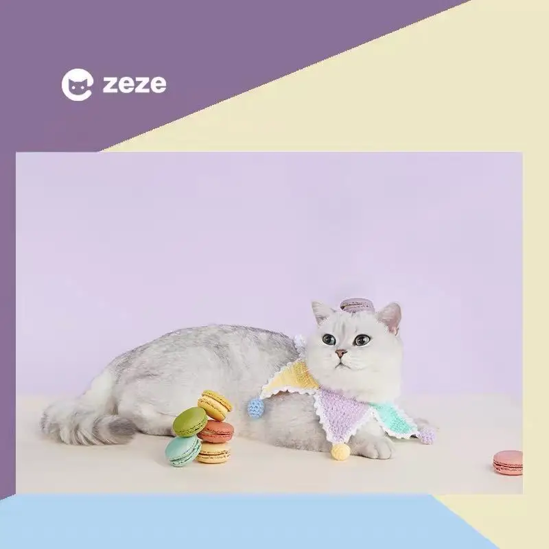 

Cat bib jewelry cute dog saliva pocket bib knitted pet woven bib clothes