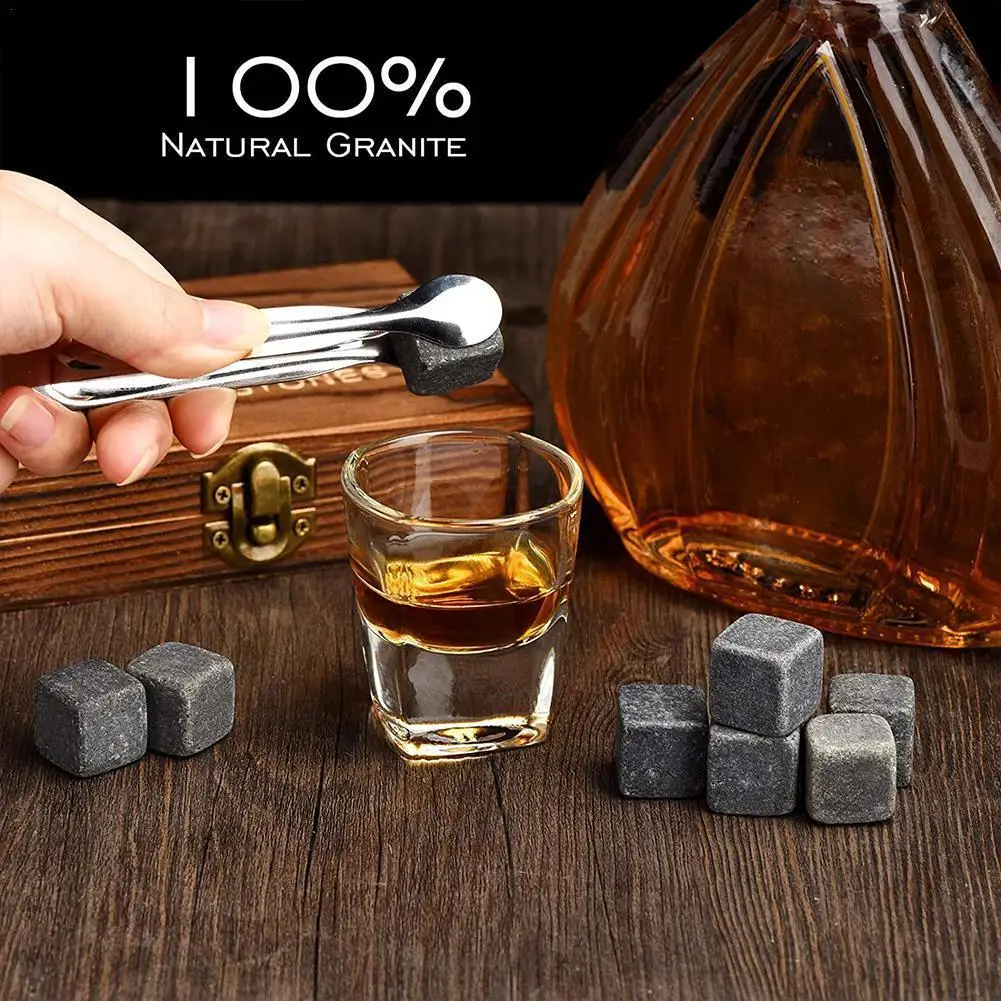 

Whiskey Stones Gift Black Gray Stone 9 Granite Chilling Stones Christmas Box Reusable Ice Cubes Best Drinking Gift Whiskey Stone