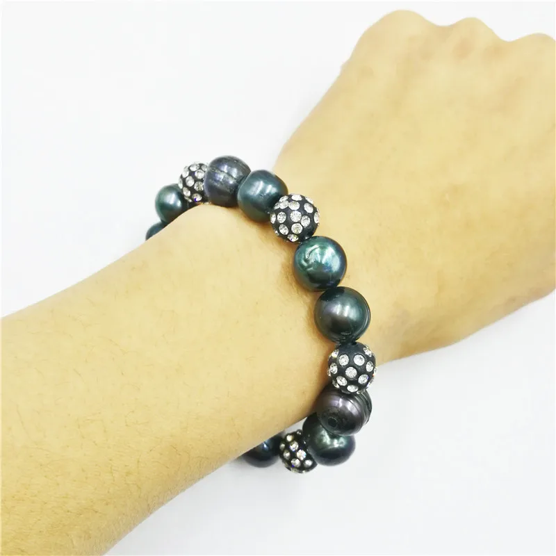 High Quality Natural Freshwater Pearl Bracelet Black and crystal Fine Jewelry For Women | Украшения и аксессуары