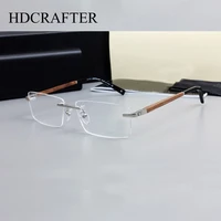 hdcrafter brand designer titanium alloy rimless glasses frame men wood temple optical prescription myopia eyewear frames