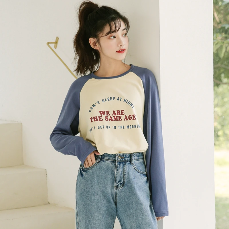 Женская Винтажная Футболка harajuku модная футболка с длинным рукавом и надписью