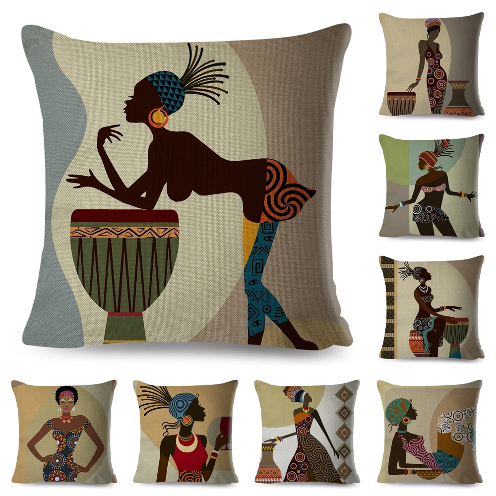 

Nordic Style Africa Girl Life Cushion Cover Decor Cartoon Woman Pillow Case for Sofa Car Bedrrom Polyester Pillowcase 45x45cm