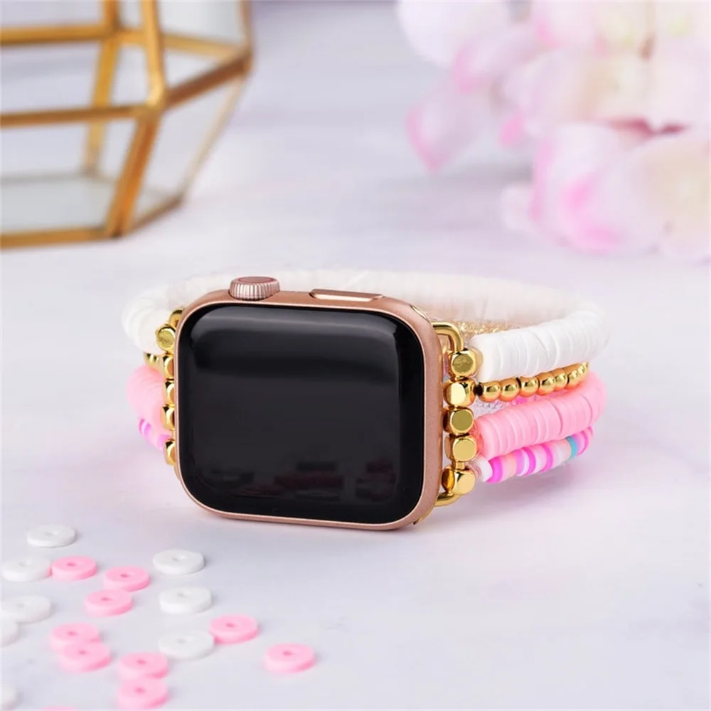 Love Band For Apple Watch 38 40 42 44mm Bohemia Style Customizable Name strap For Iwatch Series 7654321SE Kawaii Pink ​Wristband