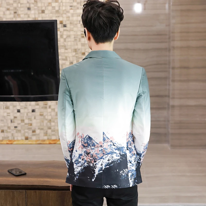 Men's Summer Blazer Fashion Korean Clothing Gradient Inspired Prints Fancy Floral Suit Jacket Casual Slim Fit Blazzer Coat images - 3