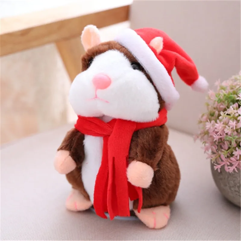 Dark brown With Hat Прямая, говорящий хомяк, мышь, плюшевая игрушка для домашних животных, популярная Милая говорящая звуковая запись, обучающие игрушки для хомяка, подарок для детей - Цвет: Dark brown With Hat