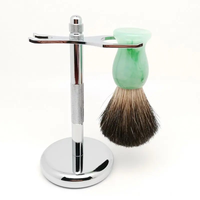 TEYO Black Badger Hair Shaving Brush and Shaving Stand Set Perfect for Wet Shave Cream Double Edge Razor