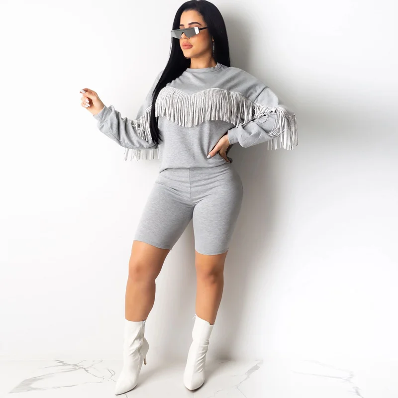 

Europe and The United States New Tassel Short Jumpsuit Two-piece Suit 2020 Spring Casual Women's Jumpsuit Suit