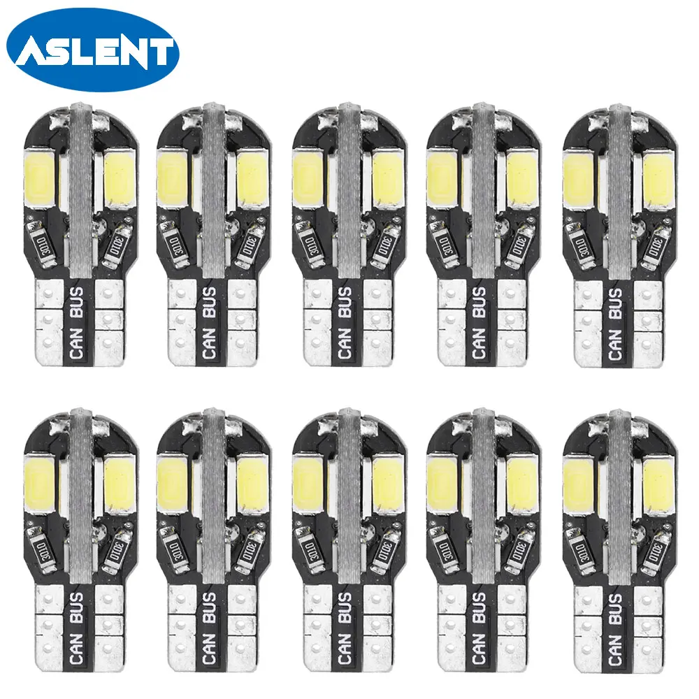 

Aslent 10PCS T10 w5w Led Canbus Error Free Car Interior Bulb White 5730 8SMD LED 12V Car Side Wedge Light White Lamp Bulb