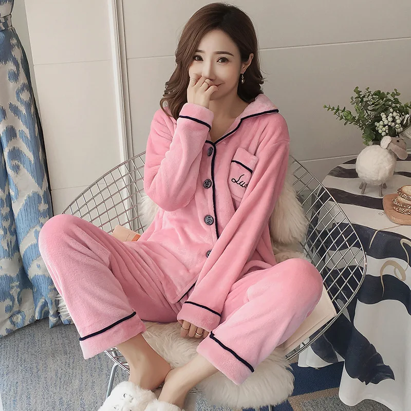 Зимняя Фланелевая пижама набор Женская флисовая Пижама женская плотная теплая
