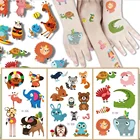 24 вида мультяшных животных, Временные татуировки, наклейки для детей, Лев, тигр, жираф, слон, лиса, еж, черепаха, tatouage temporaire
